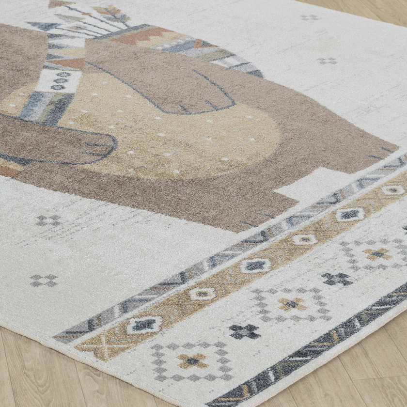 LEONILA Tapis Enfant Lavable en Machine I Tapis Chambre, Garçon, Fille, Bébé, Salle de Jeu, Poils Doux, Entretien Facile I Beige, Brun