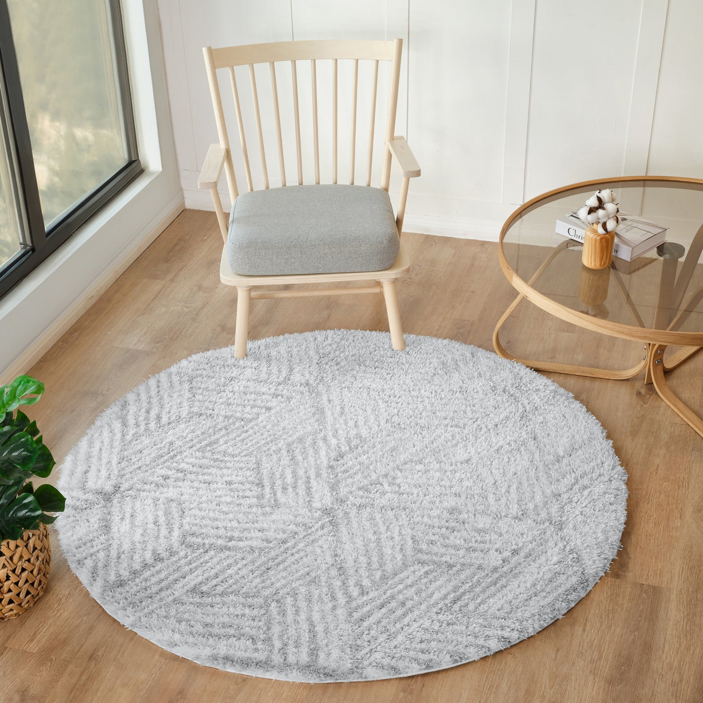 BROOKE Tapis Shaggy I Tapis Moderne, Salon, Chambre I Tapis à Poils Longs, Doux, Durable, Moelleux, Entretien Facile I Blanc, Gris