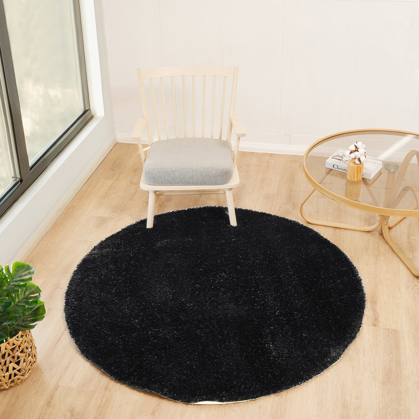 BOXHOLM Tapis Shaggy I Tapis Moderne, Salon, Chambre I Tapis Uni à Poils Longs, Épais, Doux, Durable, Moelleux, Entretien Facile I Noir