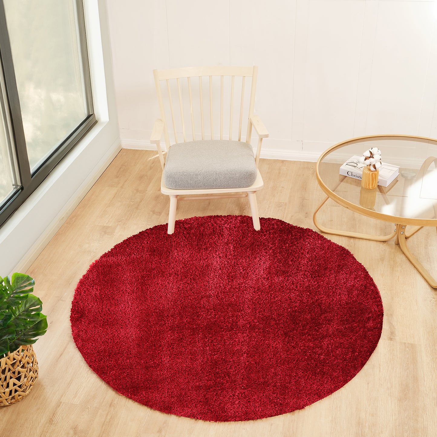 BOXHOLM Tapis Shaggy I Tapis Moderne, Salon, Chambre I Tapis Uni à Poils Longs, Épais, Doux, Moelleux, Entretien Facile I Rouge