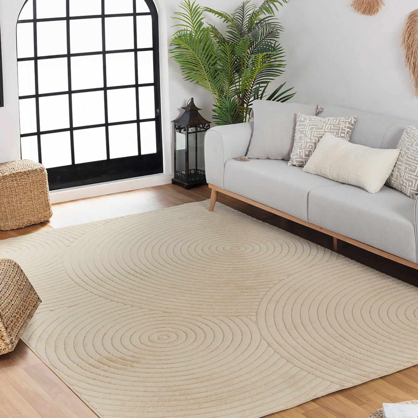 DOANLD Tapis Scandinave Intérieur, Extérieur I Tapis Moderne, Salon, Chambre, Terrasse, Balcon I Tapis Bohème, Poils Doux I Beige