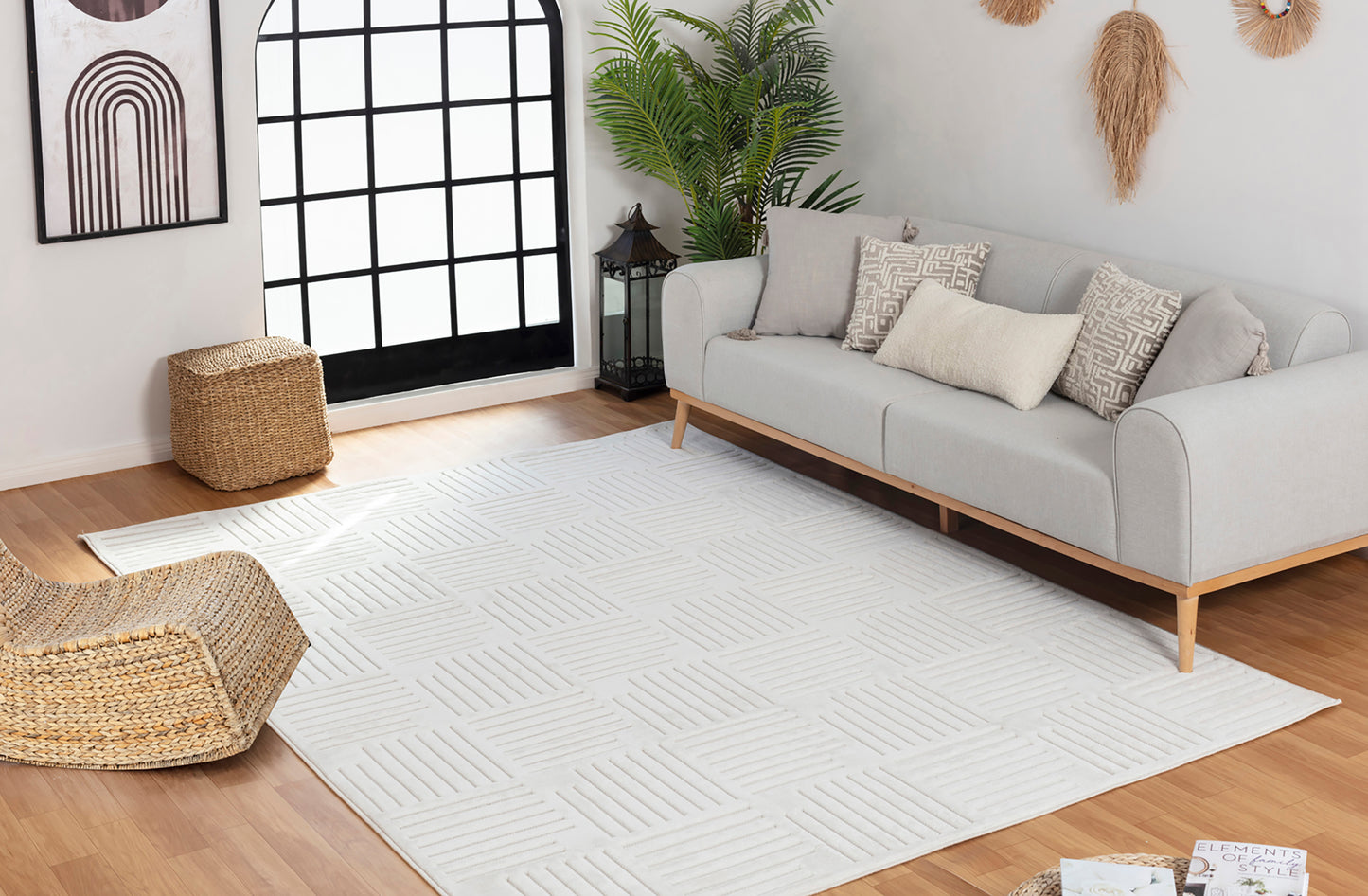 SHIAN Tapis Scandinave Intérieur, Extérieur I Tapis Moderne, Salon, Chambre, Terrasse, Balcon I Tapis Bohème, Poils Courts, Doux I Blanc