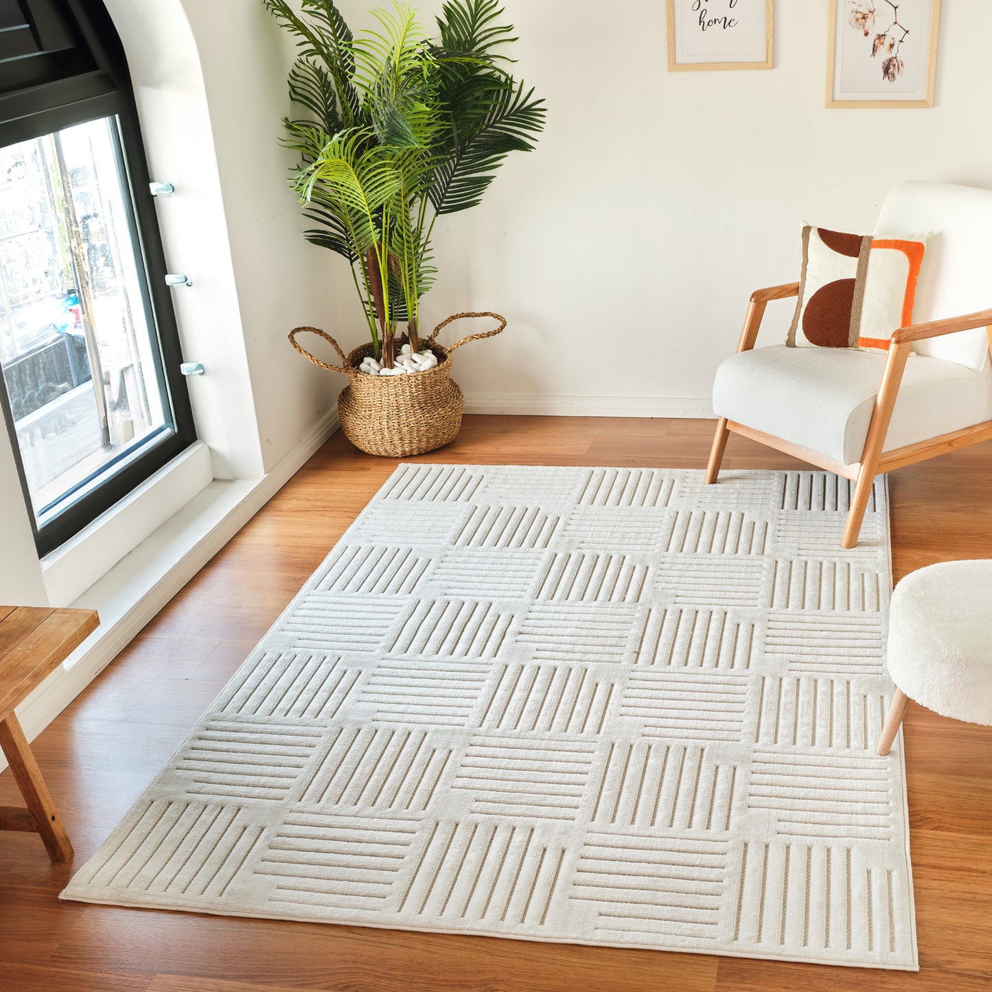 SHIAN Tapis Scandinave Intérieur, Extérieur I Tapis Moderne, Salon, Chambre, Terrasse, Balcon I Tapis Bohème, Poils Courts, Doux I Blanc