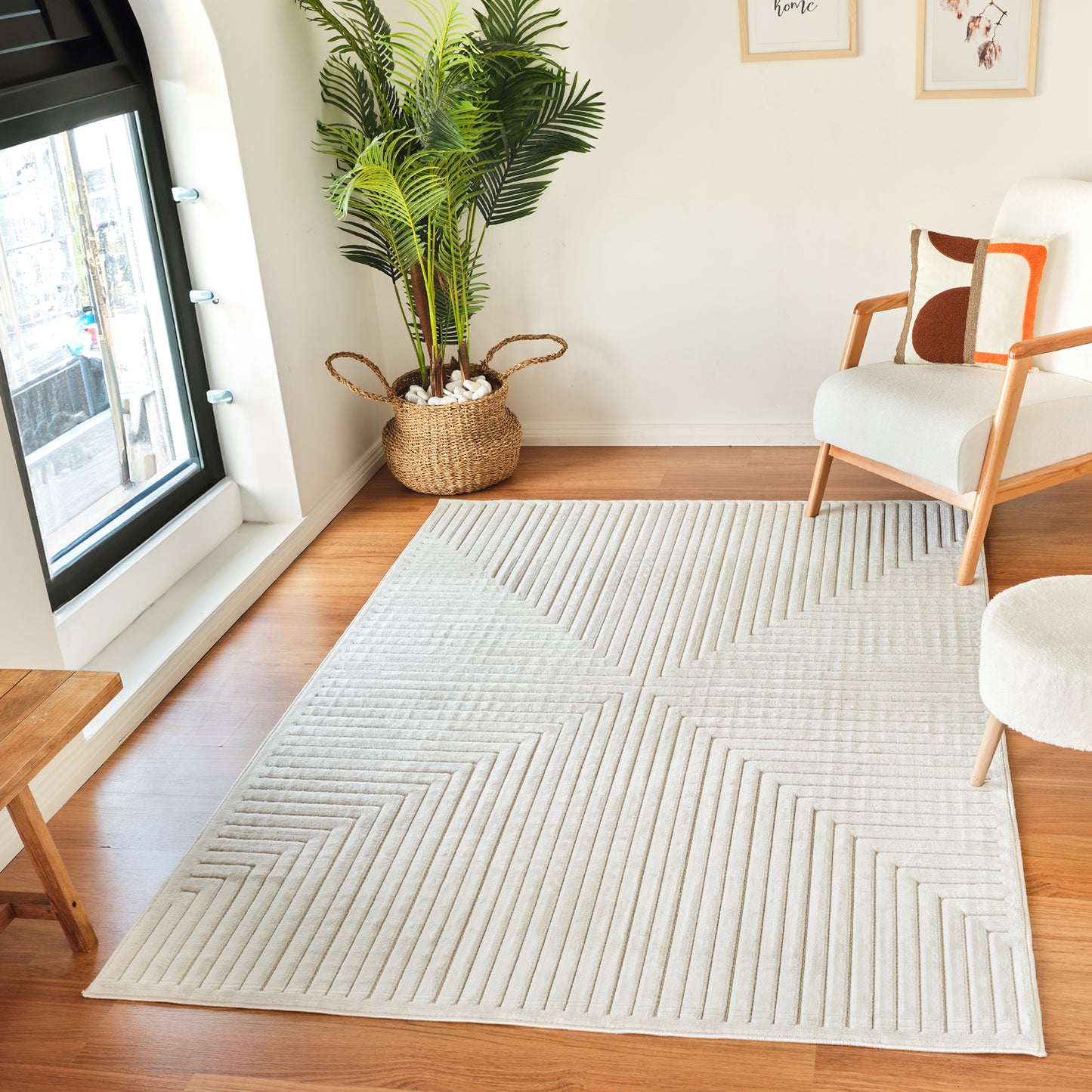 VALERIE Tapis Scandinave Intérieur, Extérieur I Tapis Moderne, Salon, Chambre, Terrasse, Balcon I Tapis Bohème, Poils Doux I Blanc