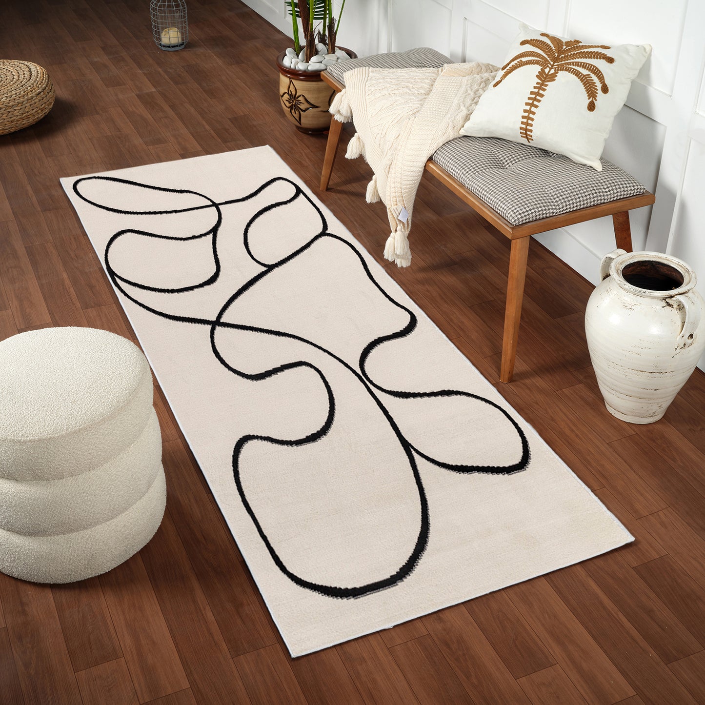 BURGIN Tapis Scandinave I  Tapis Moderne, Couloir, Salon, Chambre I Tapis Contemporain Bohème, Poils Courts, Doux, Durable I Blanc, Noir