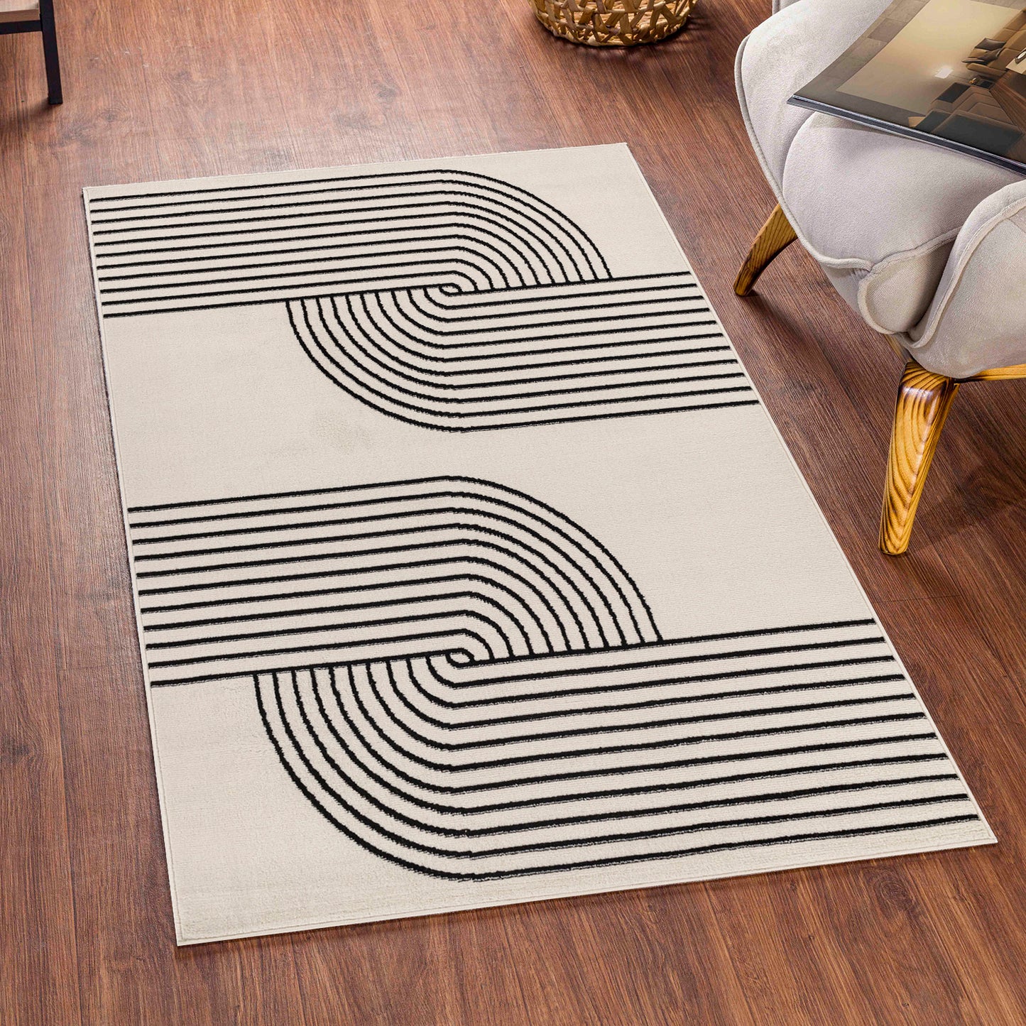 BURNSIDE Tapis Scandinave I Tapis Moderne, Couloir, Salon, Chambre I Tapis Contemporain, Poils Courts, Doux, Durable I Blanc, Noir