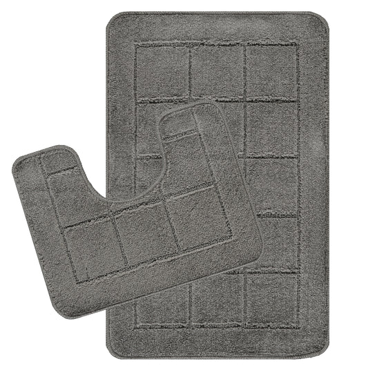 ALENE Set 2 Tapis Salle de Bain et WC I Tapis Antidérapants, Lavables en Machine, Poils Longs, Doux, Séchage Rapide I Gris Foncé