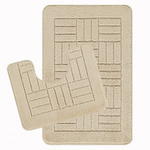 NYRISS Set 2 Tapis Salle de Bain et WC I Tapis Antidérapants, Lavables en Machine, Poils Longs, Doux, Séchage Rapide I Beige Clair