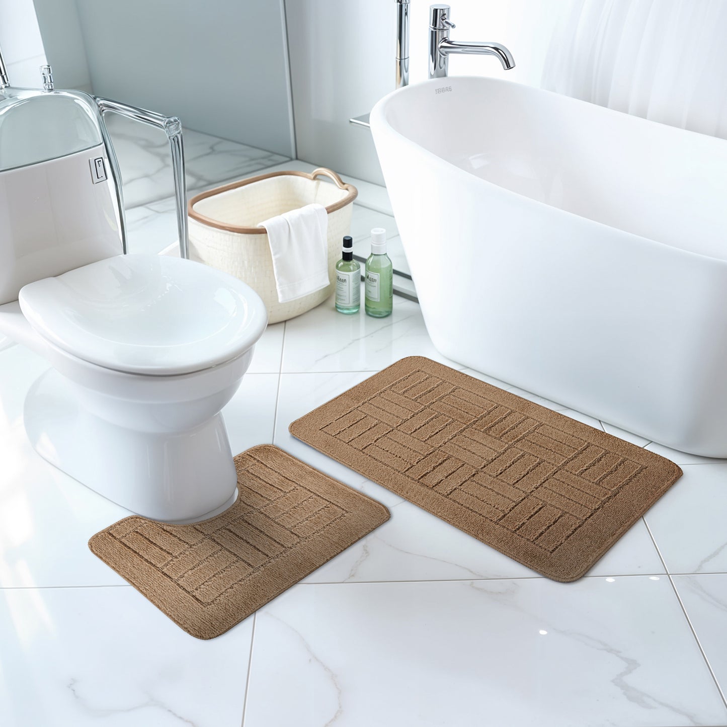 NYRISS Set 2 Tapis Salle de Bain et WC I Tapis Antidérapants, Lavables en Machine, Poils Longs, Doux, Séchage Rapide I Marron