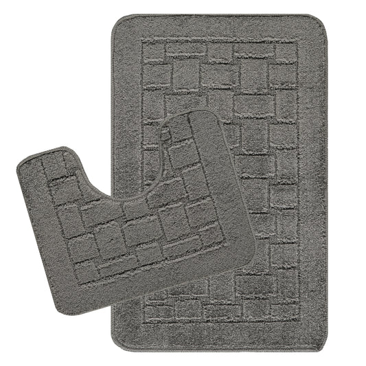 KALLOUS Set 2 Tapis Salle de Bain et WC I Tapis Antidérapants, Lavables en Machine, Poils Longs, Doux, Séchage Rapide I Gris Foncé