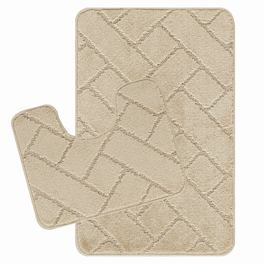 CALDOTH Set 2 Tapis Salle de Bain et WC I Tapis Antidérapants, Lavables en Machine, Poils Longs, Doux, Séchage Rapide I Beige Clair