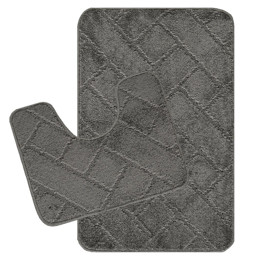 CALDOTH Set 2 Tapis Salle de Bain et WC I Tapis Antidérapants, Lavables en Machine, Poils Longs, Doux, Séchage Rapide I Gris Foncé