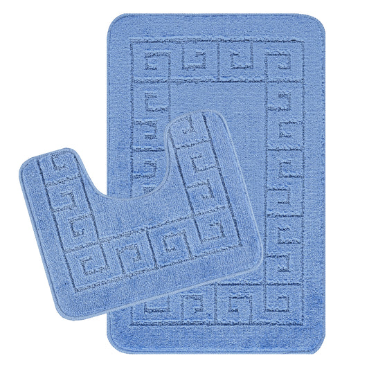 ASLEY Set 2 Tapis Salle de Bain et WC I Tapis Antidérapants, Lavables en Machine, Poils Longs, Doux, Séchage Rapide I Bleu