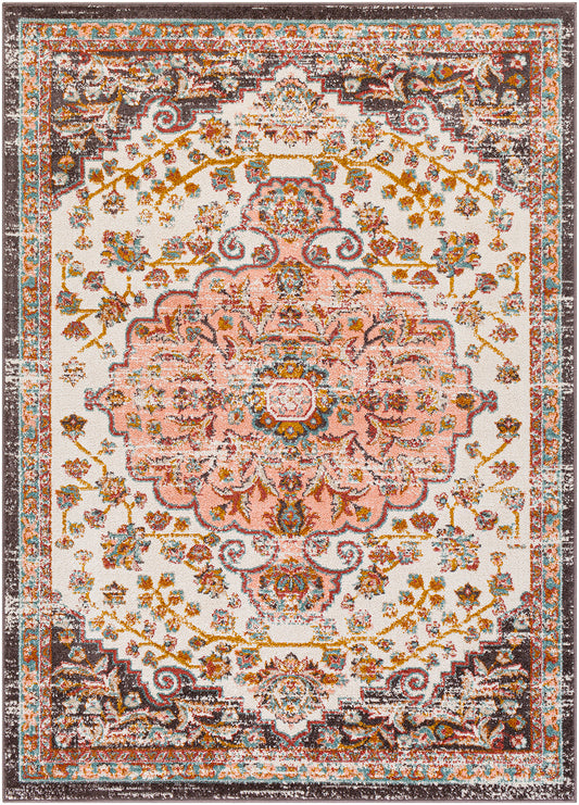 HENSBROEK Tapis Vintage I Tapis Persan, Salon, Chambre, Salle à Manger I Tapis Traditionnel Oriental, Poils Courts, Doux I Rose, Blanc