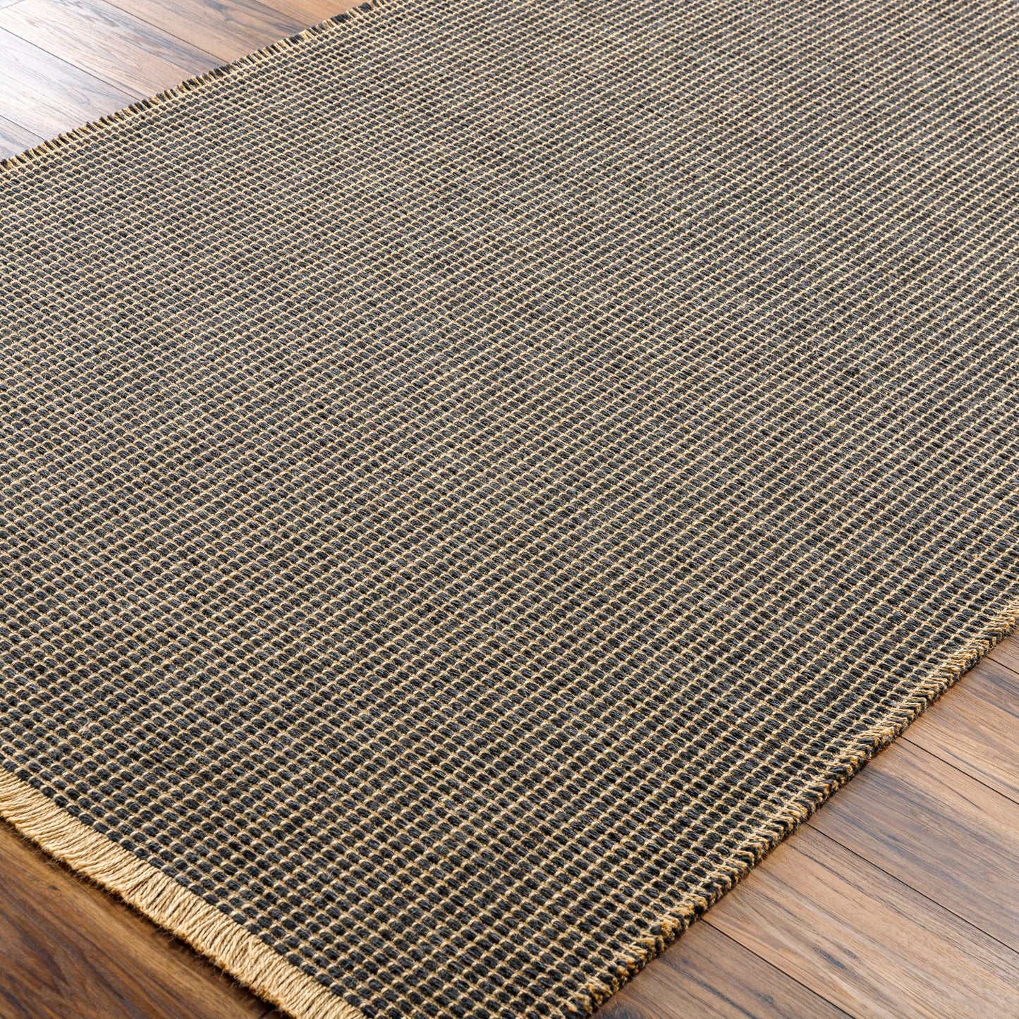 HENDY Tapis en Jute I Tapis Bohème, Couloir, Salon, Chambre I Tapis Rustique, Fibres Naturelles, Résistant I Marron Clair, Noir