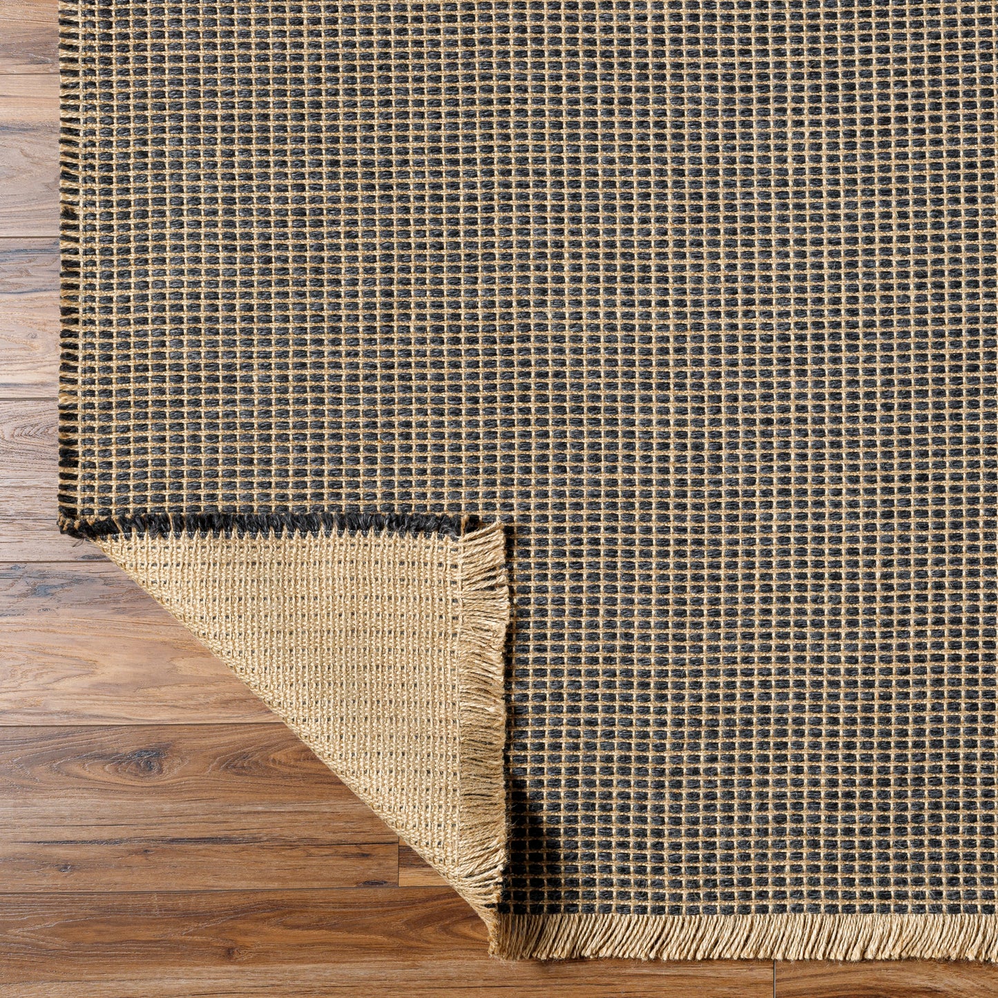 HENDY Tapis en Jute I Tapis Bohème, Couloir, Salon, Chambre I Tapis Rustique, Fibres Naturelles, Résistant I Marron Clair, Noir