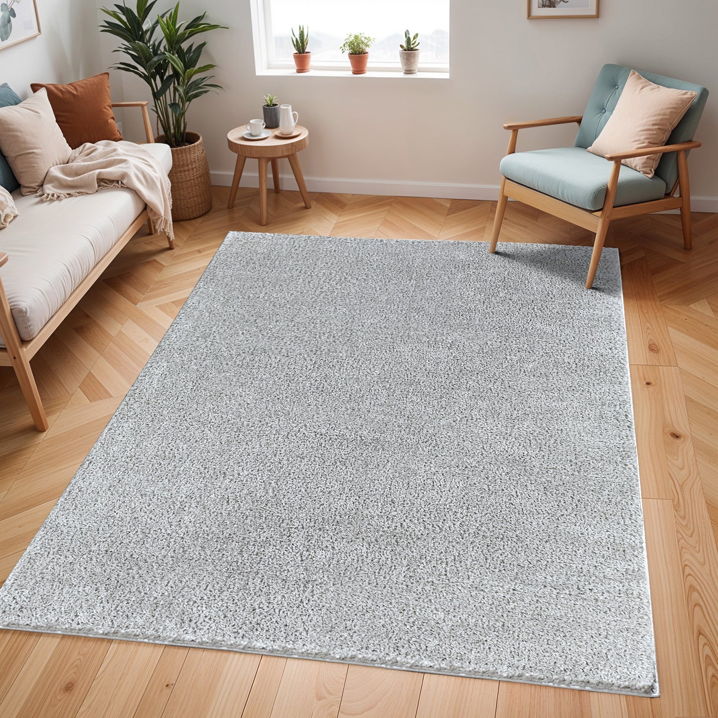 BOXHOLM Tapis Shaggy I Tapis Moderne, Salon, Chambre I Tapis Uni à Poils Longs, Épais, Doux, Moelleux, Entretien Facile I Gris Clair