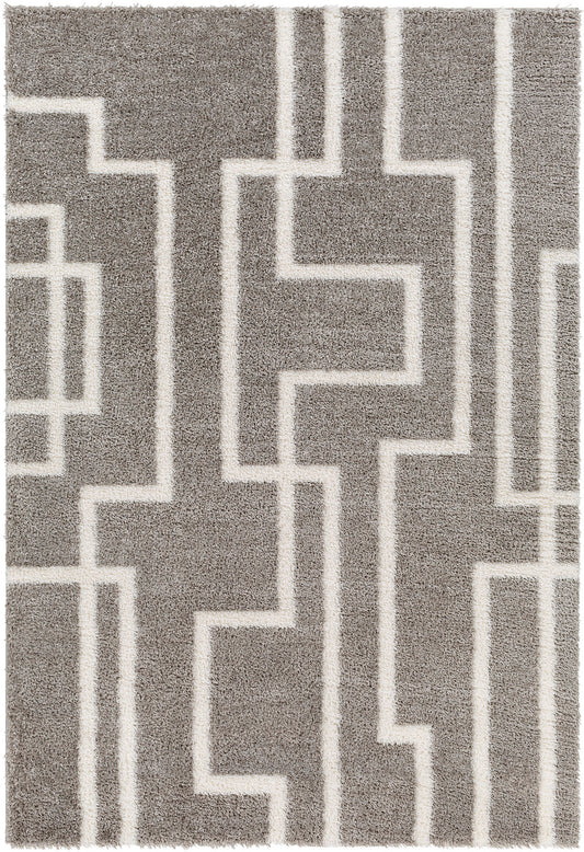 BREWSTER Tapis Shaggy I Tapis Moderne, Salon, Chambre I Tapis à Poils Longs, Doux, Durable, Moelleux, Entretien Facile I Gris, Blanc