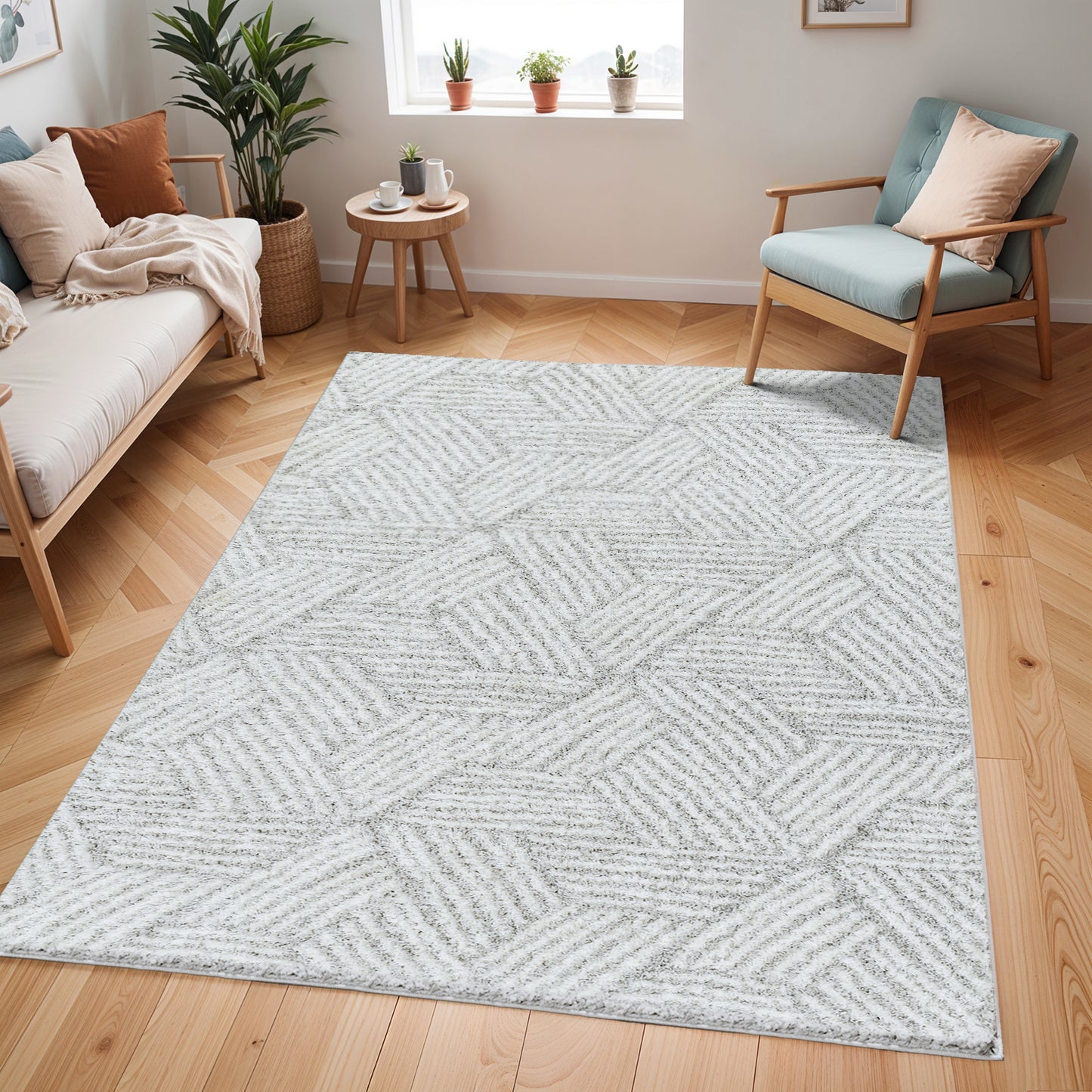 BROOKE Tapis Shaggy I Tapis Moderne, Salon, Chambre I Tapis à Poils Longs, Doux, Durable, Moelleux, Entretien Facile I Blanc, Gris