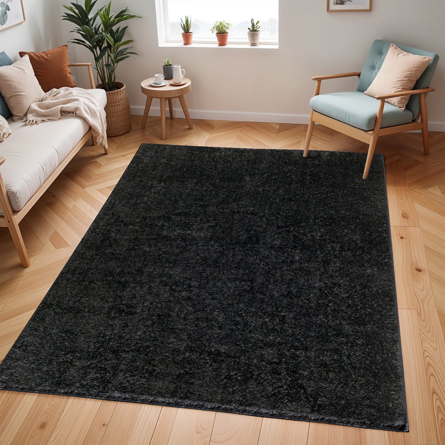 BOXHOLM Tapis Shaggy I Tapis Moderne, Salon, Chambre I Tapis Uni à Poils Longs, Épais, Doux, Durable, Moelleux, Entretien Facile I Noir