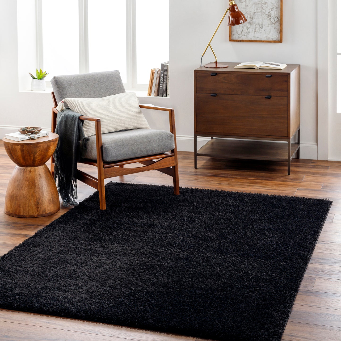 BOXHOLM Tapis Shaggy I Tapis Moderne, Salon, Chambre I Tapis Uni à Poils Longs, Épais, Doux, Durable, Moelleux, Entretien Facile I Noir