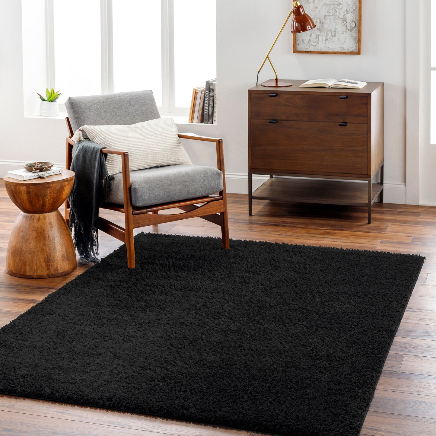 BOXHOLM Tapis Shaggy I Tapis Moderne, Salon, Chambre I Tapis Uni à Poils Longs, Épais, Doux, Durable, Moelleux, Entretien Facile I Noir