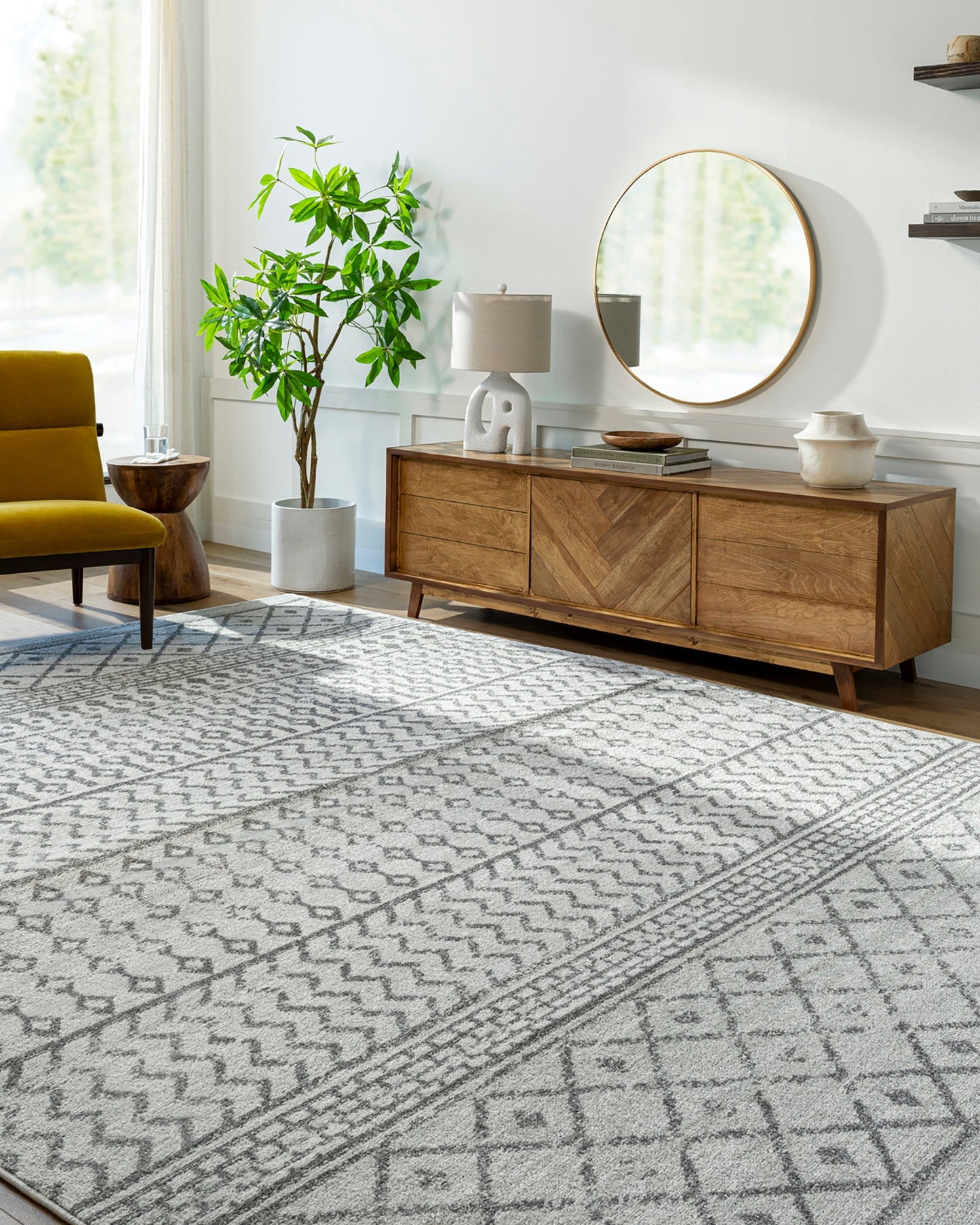 LOUISE Tapis Scandinave I Tapis Moderne, Salon, Chambre I Tapis Contemporain Bohème, Poils Courts, Doux, Durable I Ivoire, Gris