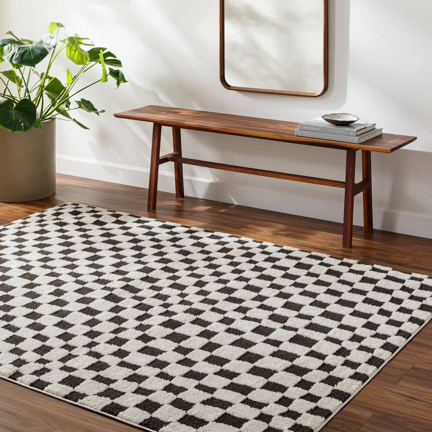 ILEA Tapis Scandinave à Carreaux I Tapis Moderne, Salon, Chambre I Tapis Contemporain, Poils Courts, Doux, Durable I Noir, Blanc