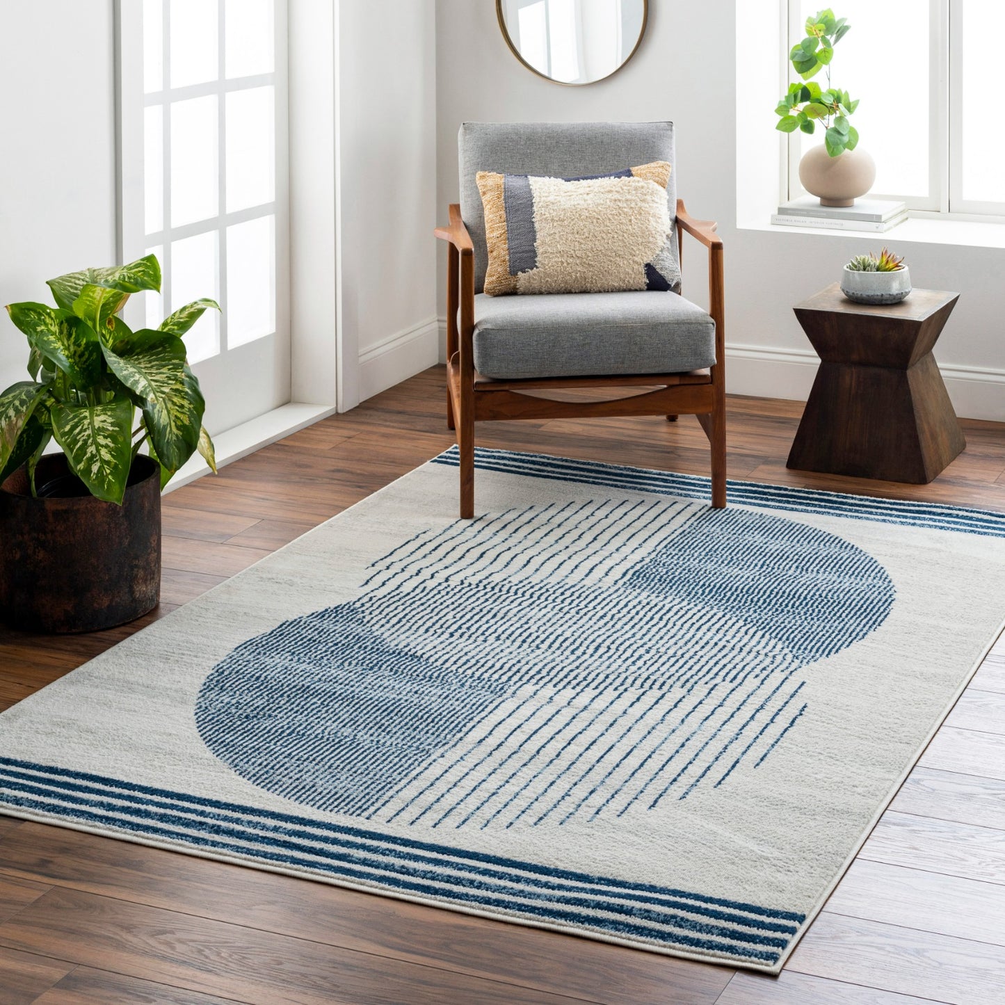 LAKIN Tapis Scandinave I Tapis Moderne, Salon, Chambre I Tapis Contemporain, Poils Courts, Doux, Durable, Entretien Facile I Bleu, Gris