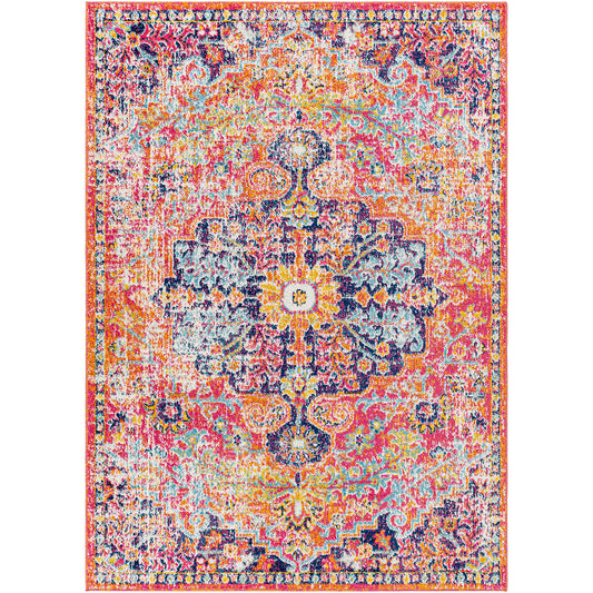 OLIVIA Tapis Vintage I Tapis Persan, Salon, Chambre I Tapis Traditionnel Oriental, Poils Courts, Doux, Entretien Facile I Orange, Bleu