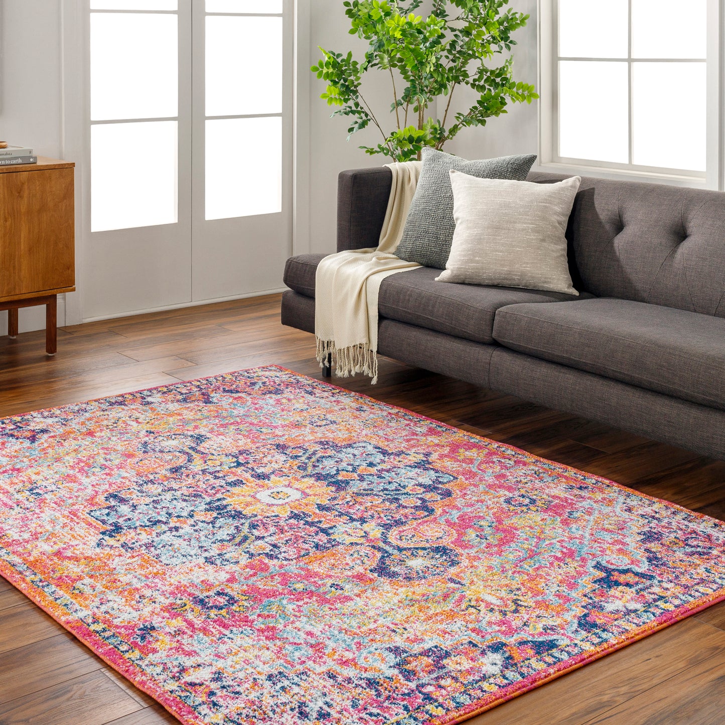 OLIVIA Tapis Vintage I Tapis Persan, Salon, Chambre I Tapis Traditionnel Oriental, Poils Courts, Doux, Entretien Facile I Orange, Bleu