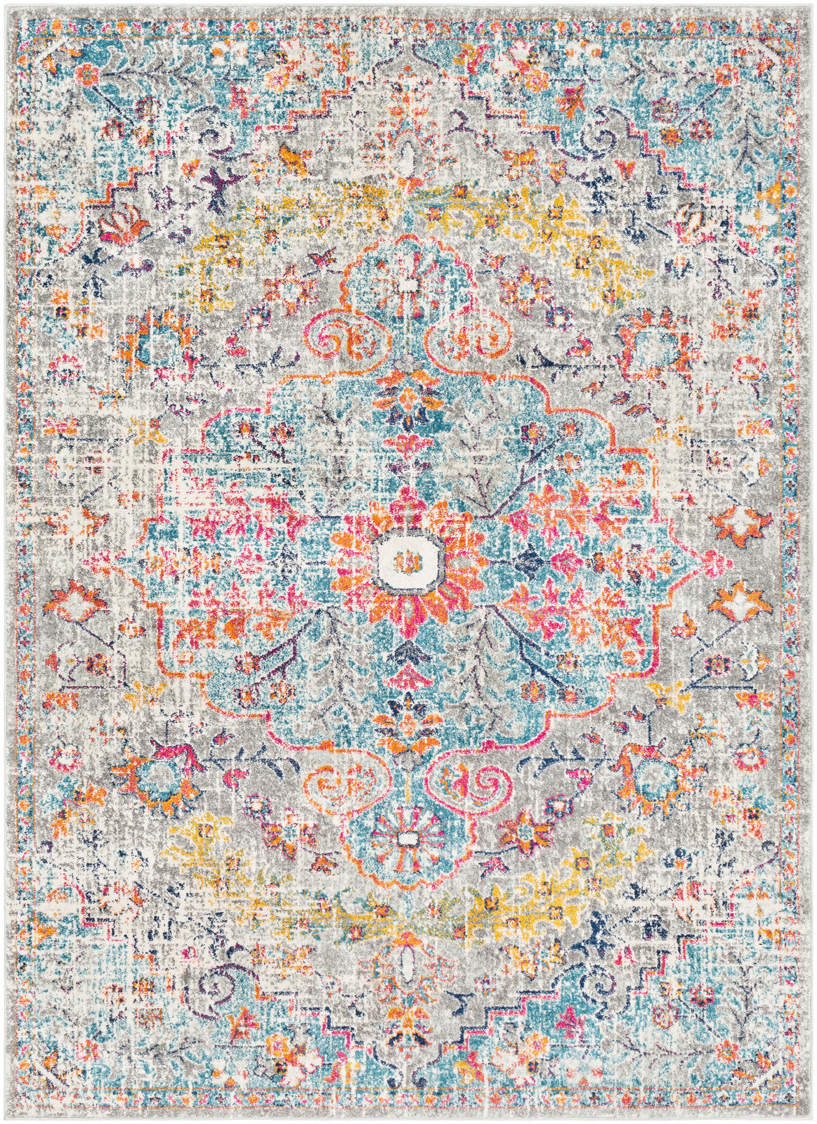 OLIVIA Tapis Vintage I Tapis Persan, Couloir, Salon, Chambre I Tapis Traditionnel Oriental, Poils Courts, Doux I Multicolore, Gris