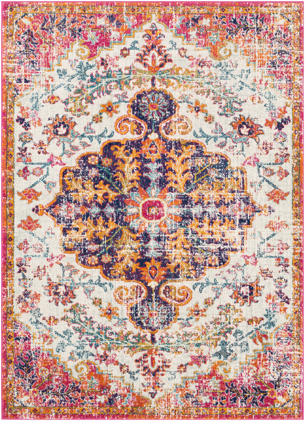 OLIVIA Tapis Vintage I Tapis Persan, Couloir, Salon, Chambre I Tapis Traditionnel Oriental, Poils Courts, Doux I Multicolore, Orange