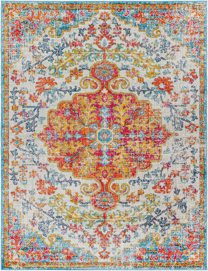 OLIVIA Tapis Vintage I Tapis Persan, Salon, Chambre I Tapis Traditionnel Oriental, Poils Courts, Doux, Entretien Facile I Orange, Bleu