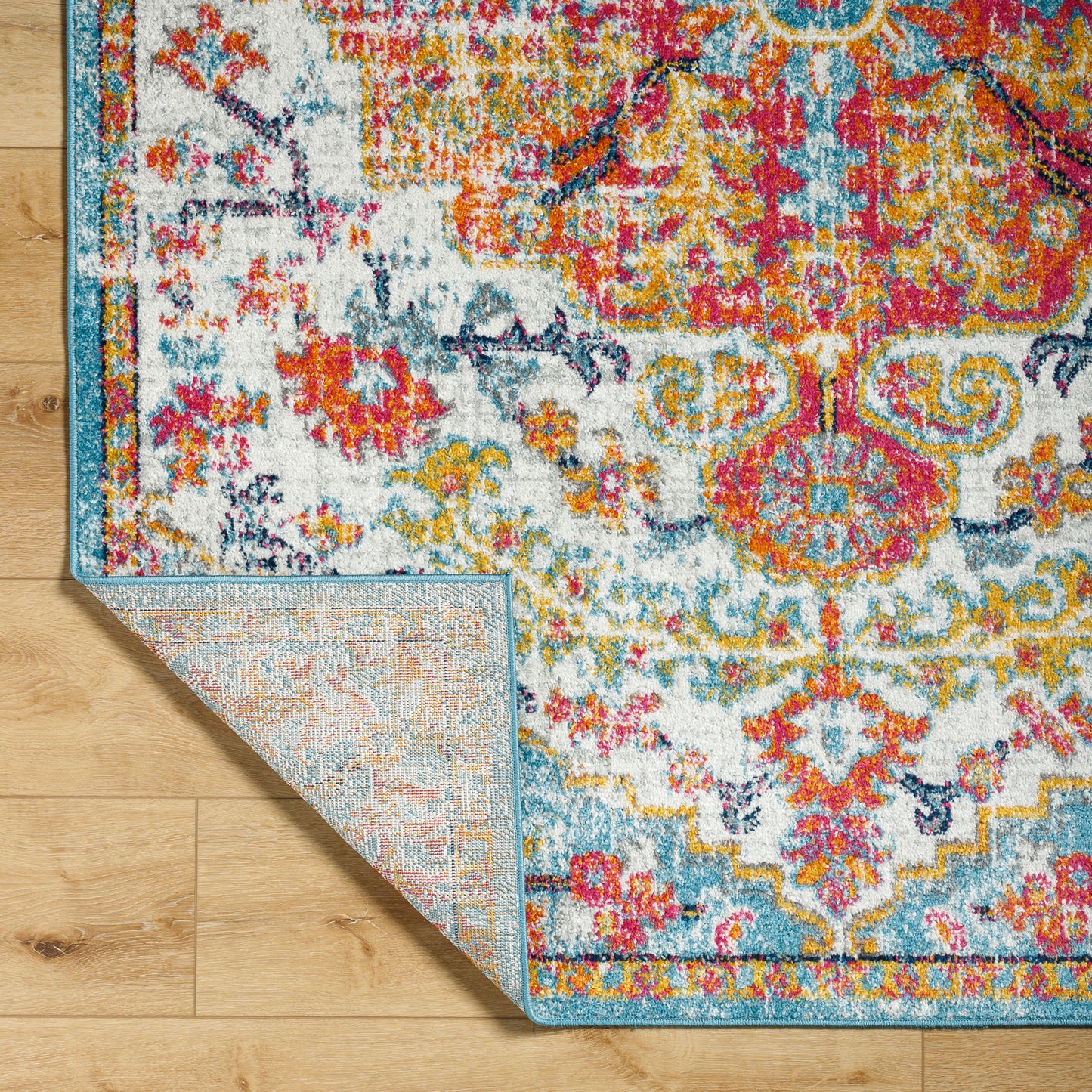 OLIVIA Tapis Vintage I Tapis Persan, Salon, Chambre I Tapis Traditionnel Oriental, Poils Courts, Doux, Entretien Facile I Orange, Bleu