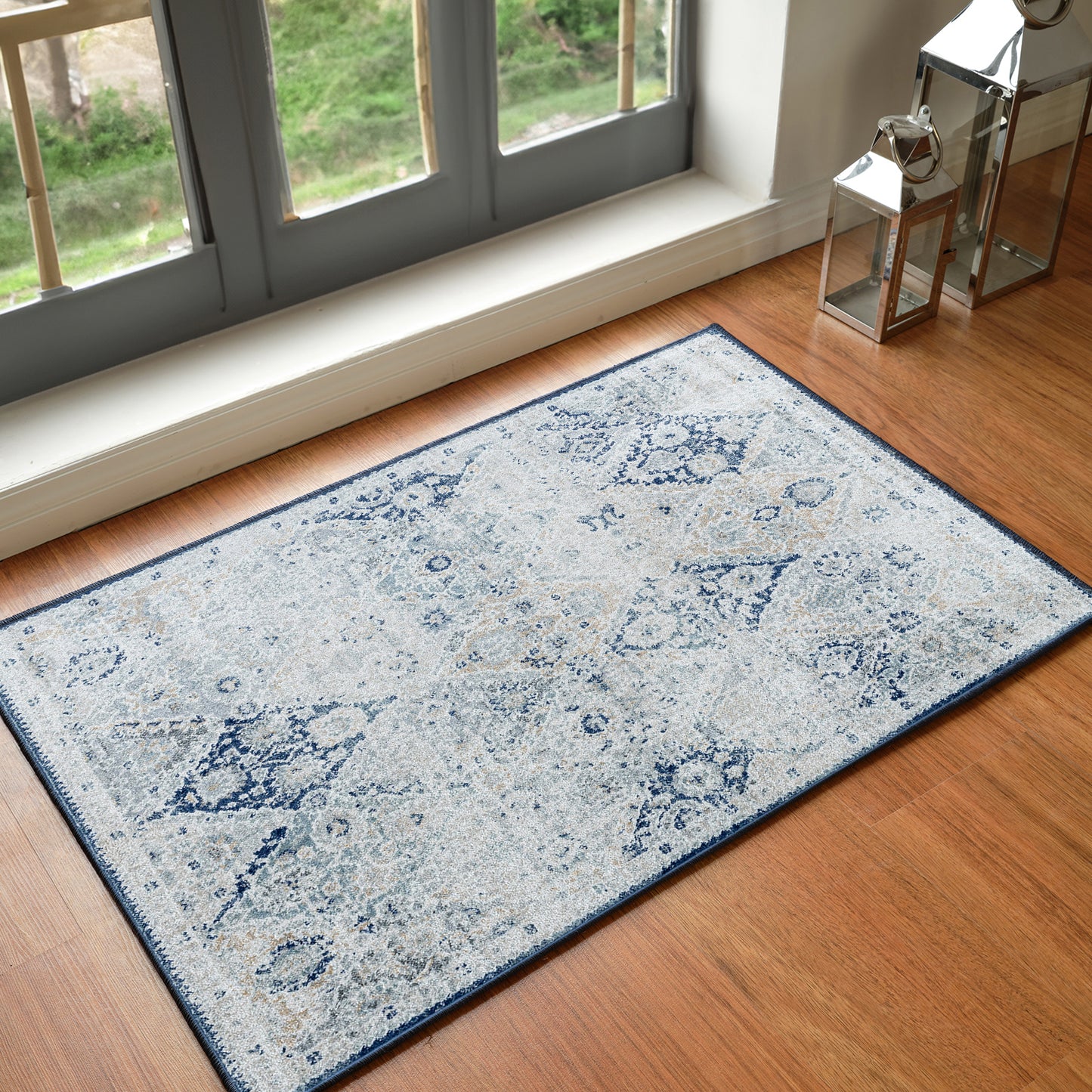 EMILY Tapis Vintage I Tapis Persan, Couloir, Salon, Chambre I Tapis Traditionnel Oriental, Poils Courts, Doux, Durable I Bleu, Gris