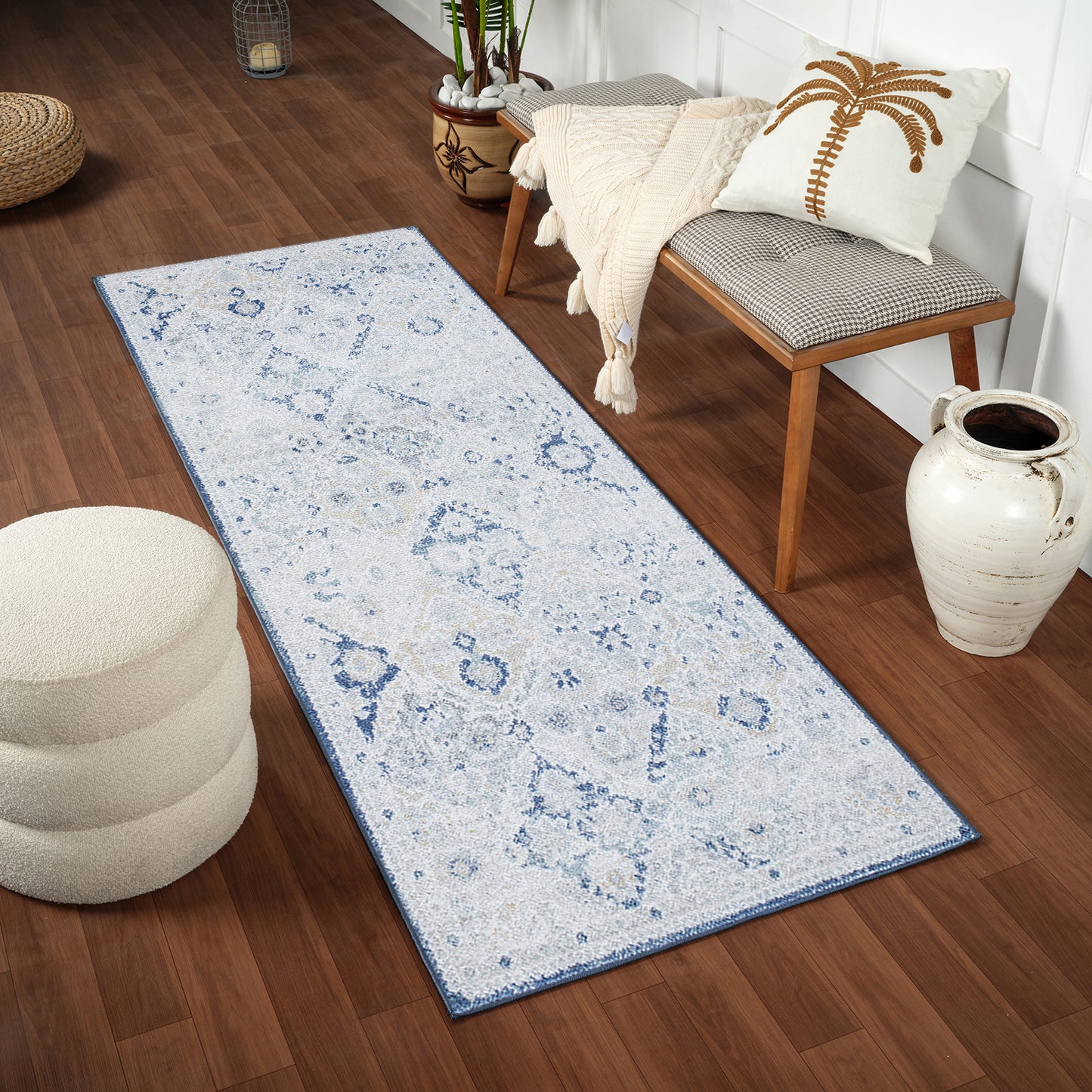 EMILY Tapis Vintage I Tapis Persan, Couloir, Salon, Chambre I Tapis Traditionnel Oriental, Poils Courts, Doux, Durable I Bleu, Gris