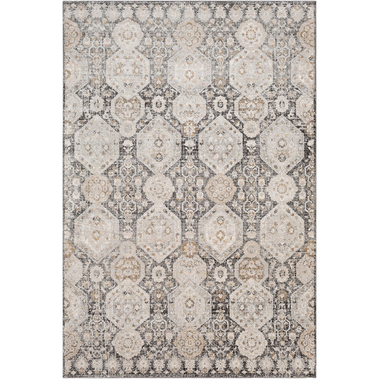 DAMASK Tapis Vintage I Tapis Persan, Salon, Chambre I Tapis Traditionnel Oriental, Poils Courts, Doux, Entretien Facile I Noir, Beige