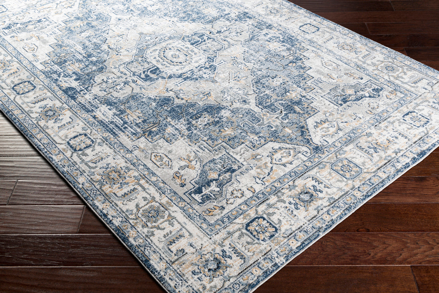 TRICHT Tapis Vintage I Tapis Persan, Salon, Chambre I Tapis Traditionnel Oriental, Poils Courts, Doux, Durable I Bleu, Gris, Ivoire