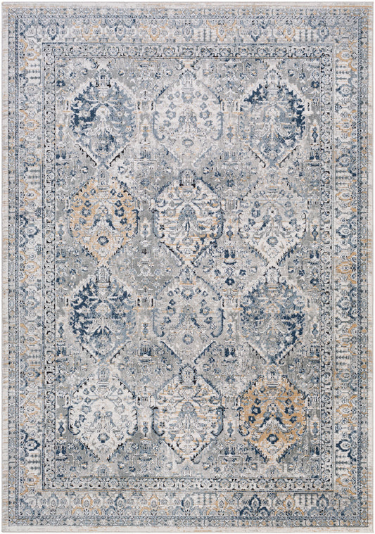 MOEREN Tapis Vintage I Tapis Persan, Salon, Chambre, Salle à Manger I Tapis Traditionnel Oriental, Poils Courts, Doux I Gris, Bleu, Brun