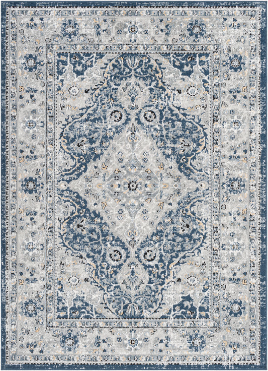 MUGGENHOL Tapis Vintage I Tapis Persan, Salon, Chambre I Tapis Traditionnel Oriental, Poils Courts, Doux, Durable I Bleu, Gris, Jaune