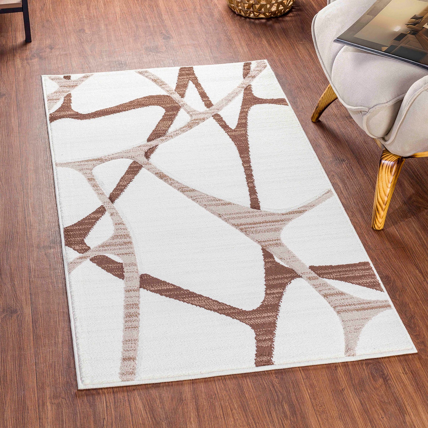 RENO Tapis Scandinave I Tapis Moderne, Salon, Chambre I Tapis Contemporain, Poils Courts, Doux, Durable, Entretien Facile I Beige, Brun