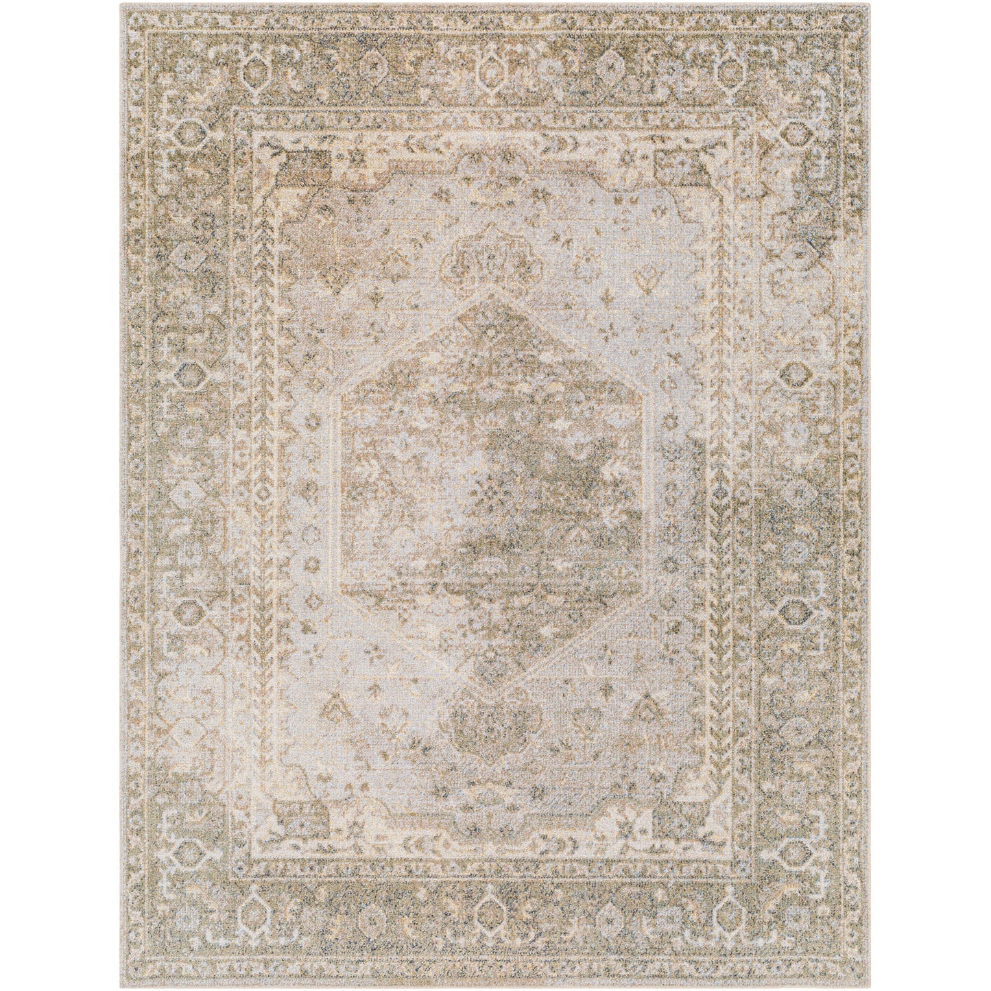 EDMOND Tapis Lavable en Machine I Tapis Persan, Couloir, Salon, Cuisine I Tapis Vintage Oriental, Poils Courts, Doux I Vert, Brun