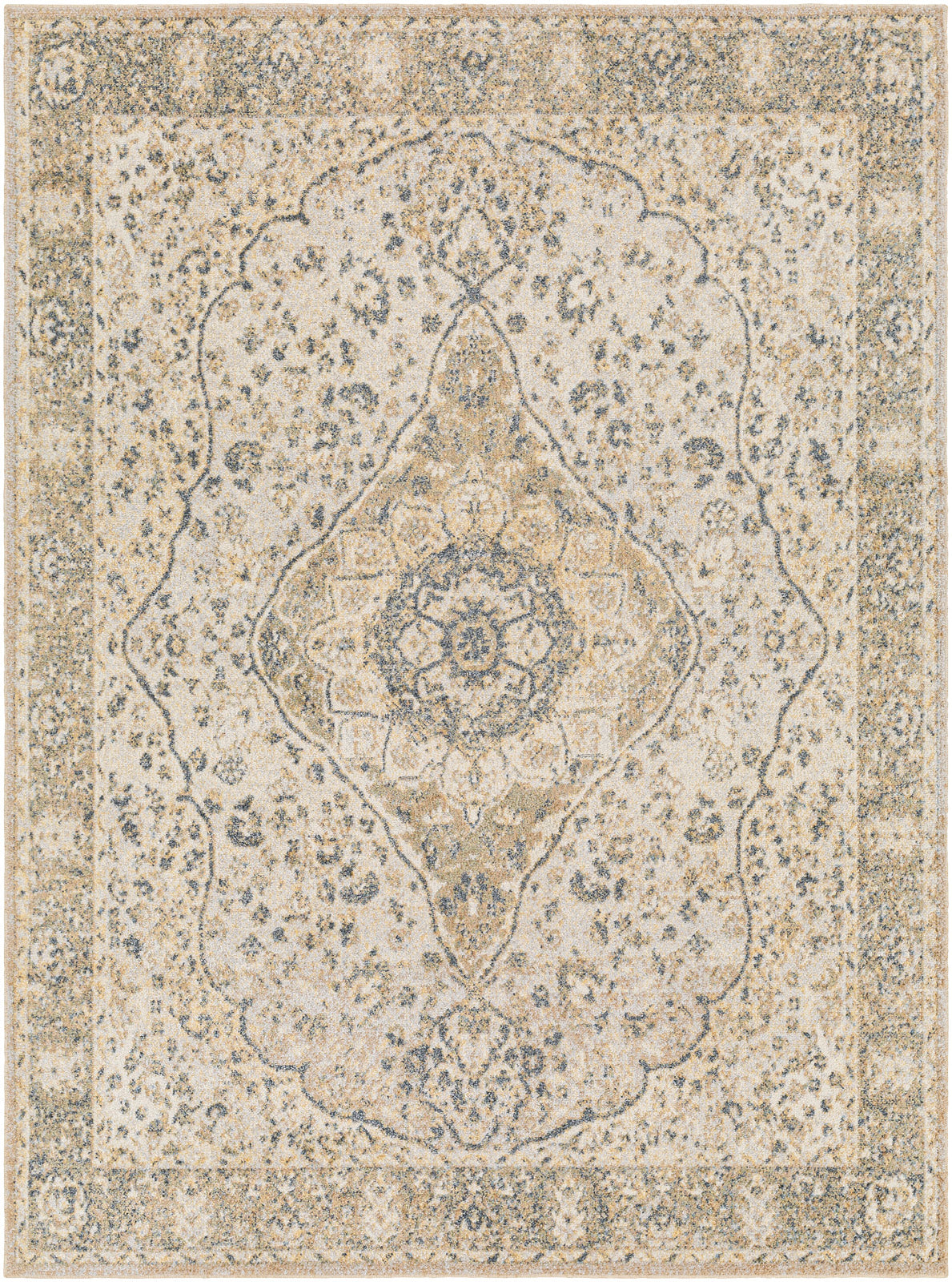 ELLINWOOD Tapis Lavable en Machine I Tapis Persan, Salon, Cuisine I Tapis Vintage Oriental, Poils Courts, Doux, Durable I Beige, Bleu