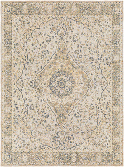 ELLINWOOD Tapis Lavable en Machine I Tapis Persan, Salon, Cuisine I Tapis Vintage Oriental, Poils Courts, Doux, Durable I Beige, Bleu