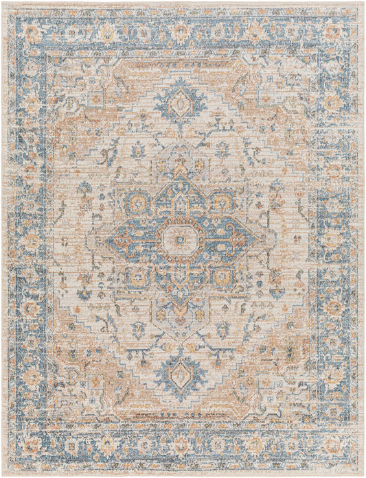 MABEL Tapis Lavable en Machine I Tapis Persan, Salon, Cuisine I Tapis Vintage Oriental, Poils Courts, Doux, Durable I Marron, Bleu