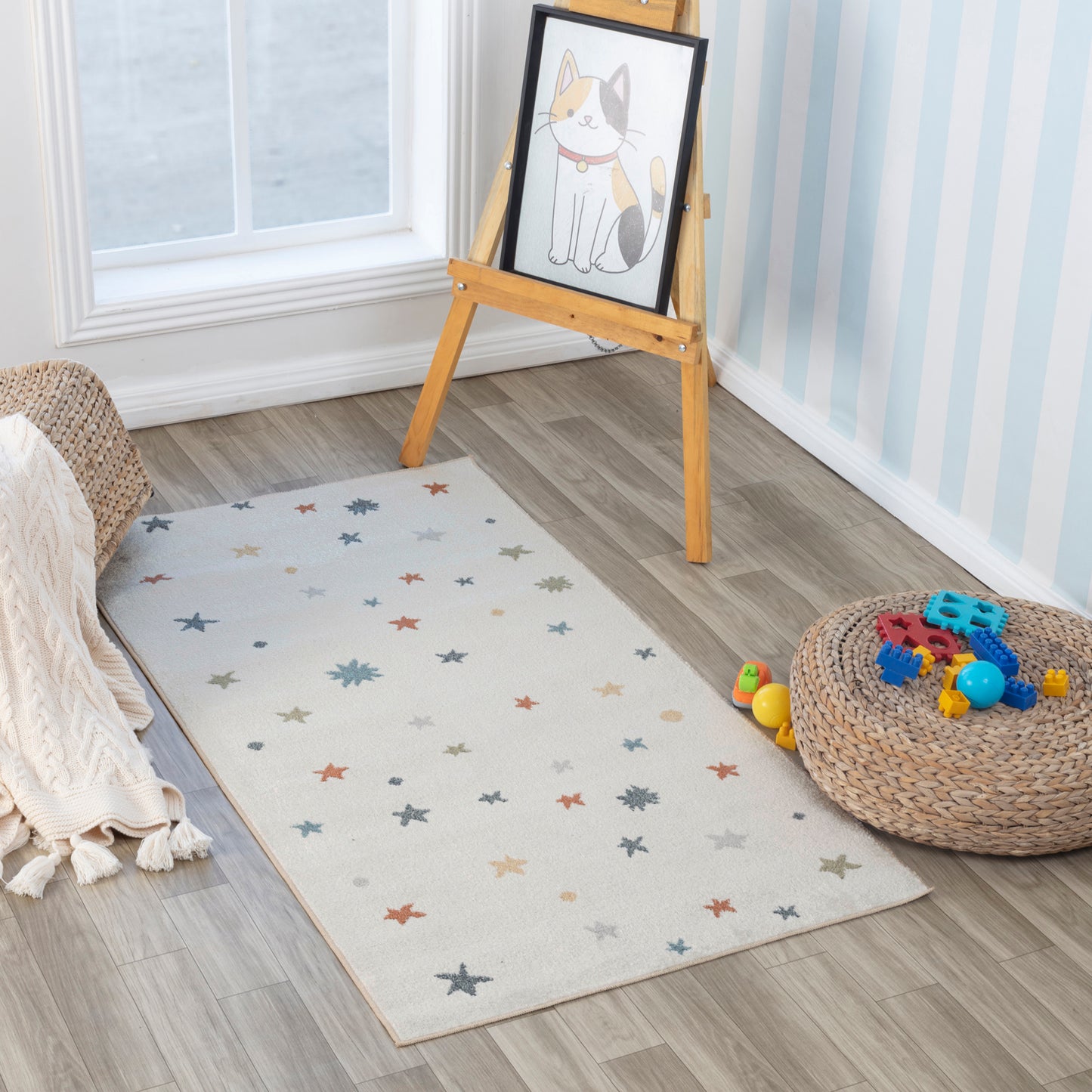 ELYCE Tapis Enfant Lavable en Machine I Tapis Chambre, Garçon, Fille, Bébé, Salle de Jeu, Poils Doux, Résistant I Multicolore, Beige