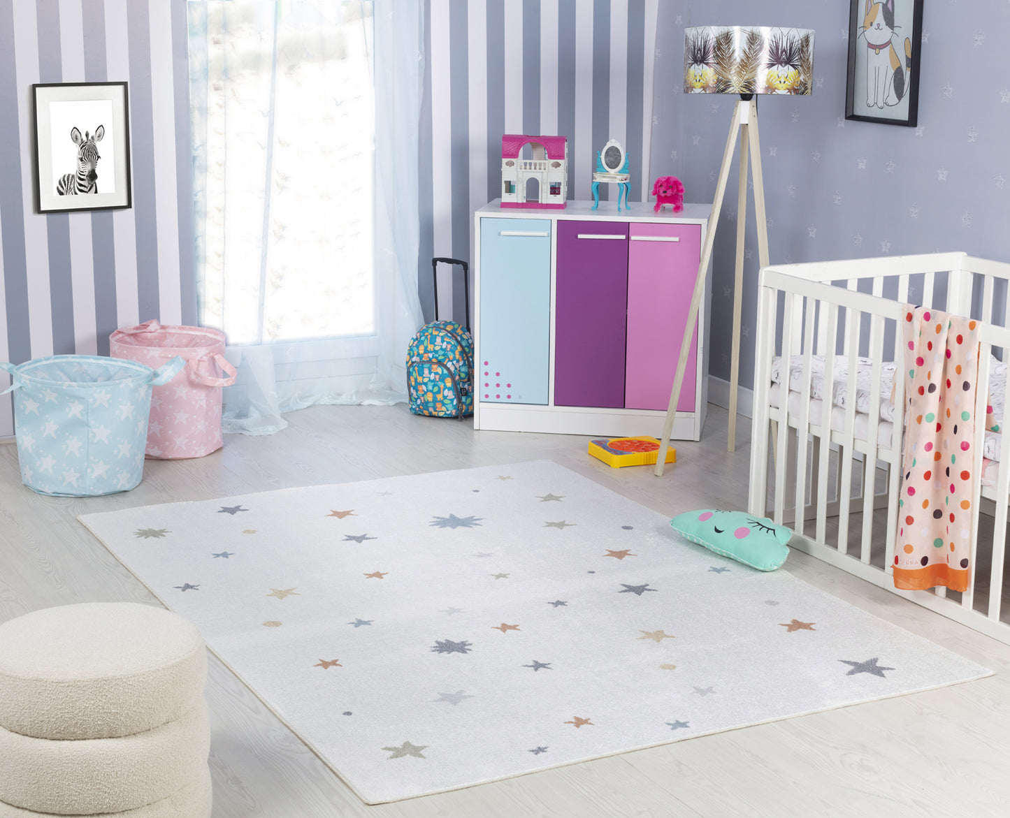 ELYCE Tapis Enfant Lavable en Machine I Tapis Chambre, Garçon, Fille, Bébé, Salle de Jeu, Poils Doux, Résistant I Multicolore, Beige