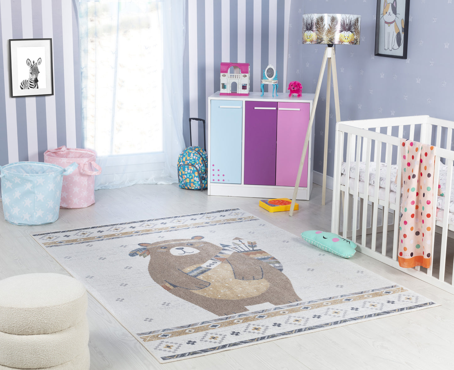 LEONILA Tapis Enfant Lavable en Machine I Tapis Chambre, Garçon, Fille, Bébé, Salle de Jeu, Poils Doux, Entretien Facile I Beige, Brun