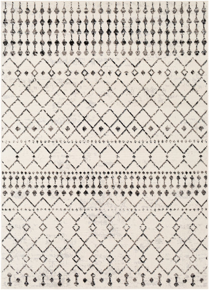 OLBURGEN Tapis Berbère I Tapis Traditionnel, Salon, Chambre I Tapis Ethnique à Poils Courts, Doux, Entretien Facile I Blanc, Noir